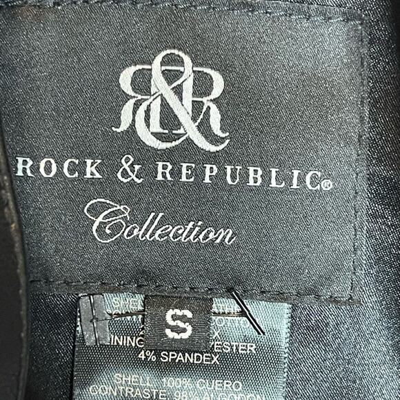 Rock and Republic Jacket Women's Small Leather Cotton Canvas Black Bomber - Picture 10 of 11